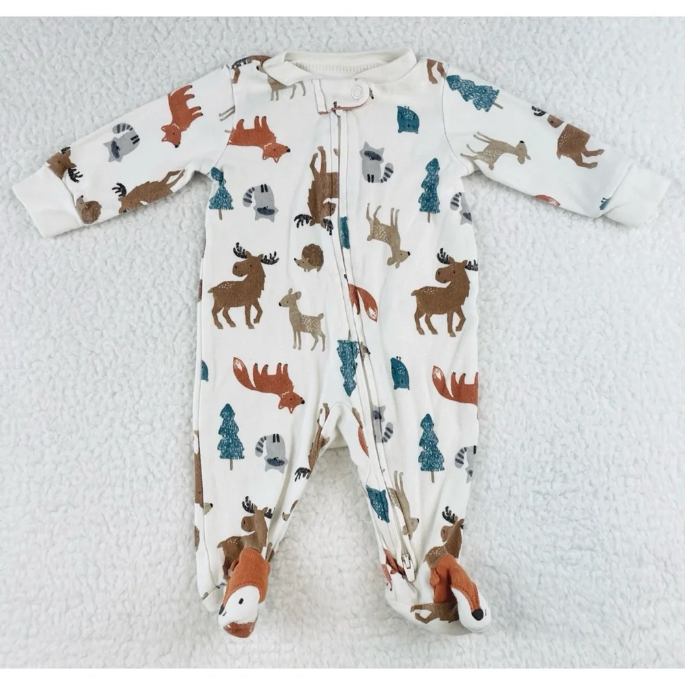 CARTER’S • White/Multi Animal Print Sleeper Footie Pajamas, 3M